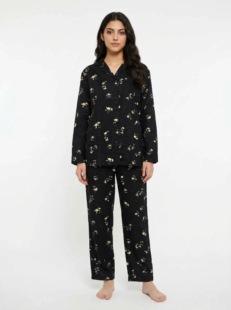 Linen PJ Set - Black Lotus