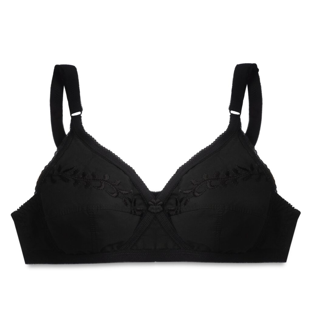 Embroidered Weave Non Padded Wireless Bra Black