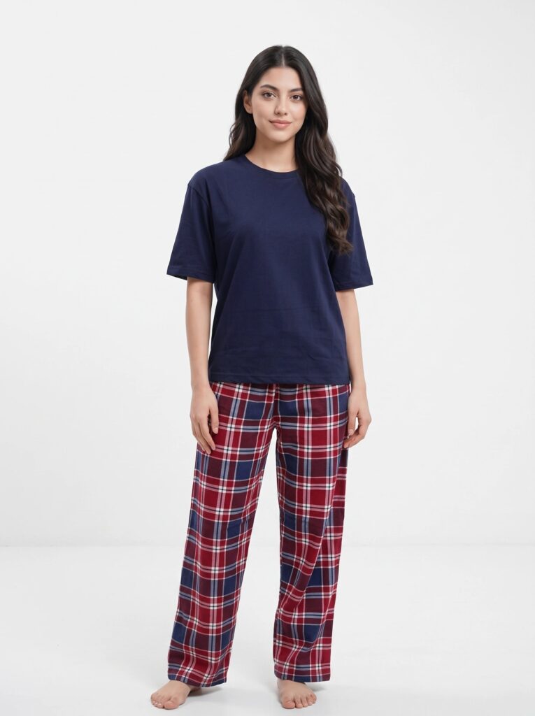 Drop Shoulder Cotton PJ Set - Classic Checks
