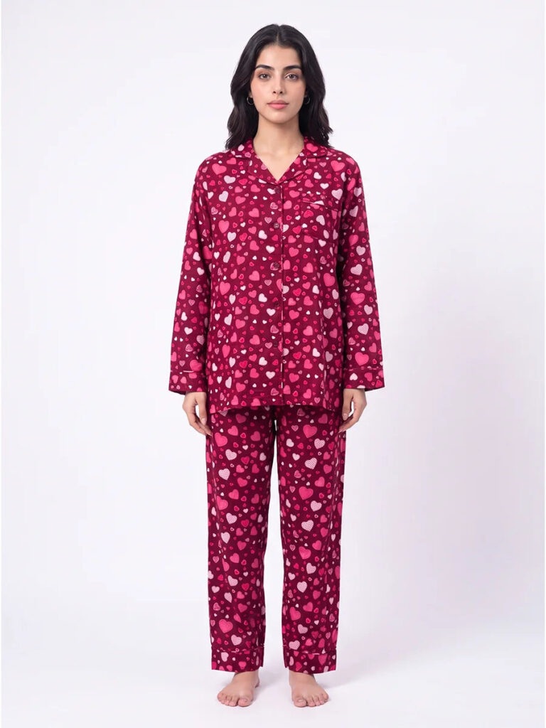 Linen PJ Set - Wine Hearts