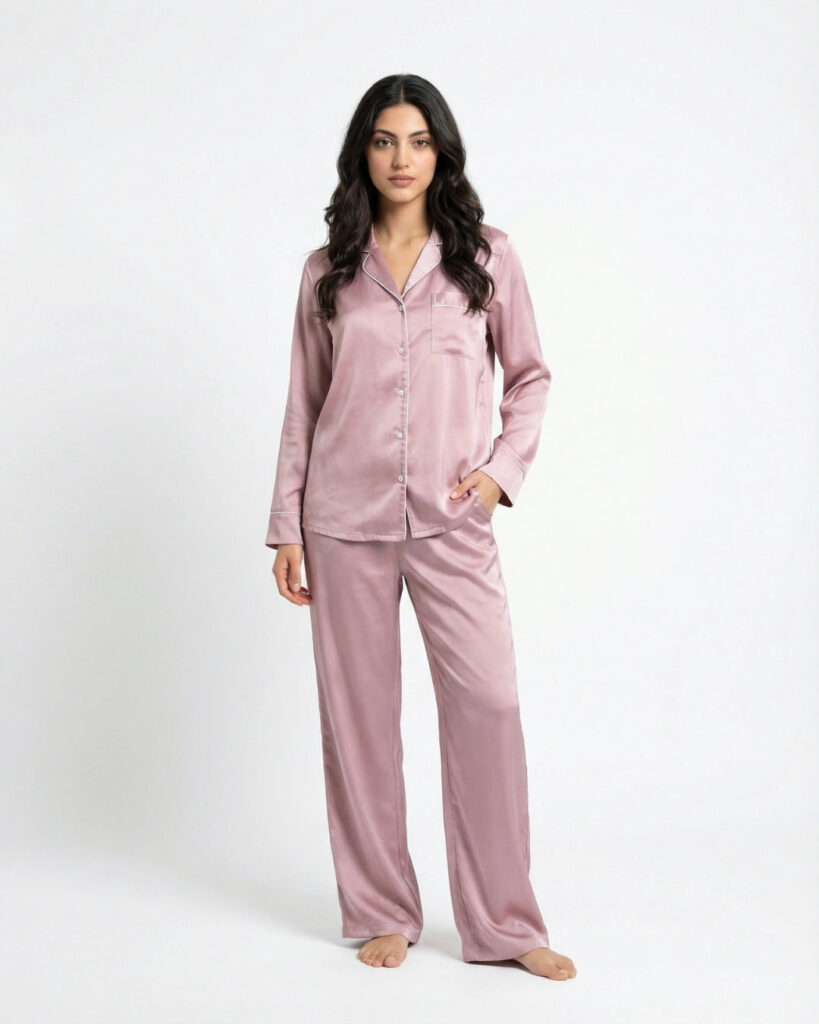Satin Silk Pajama Suit – Noir