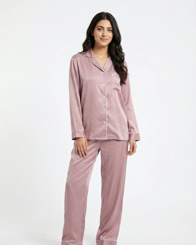 Satin Silk Pajama Suit – Noir