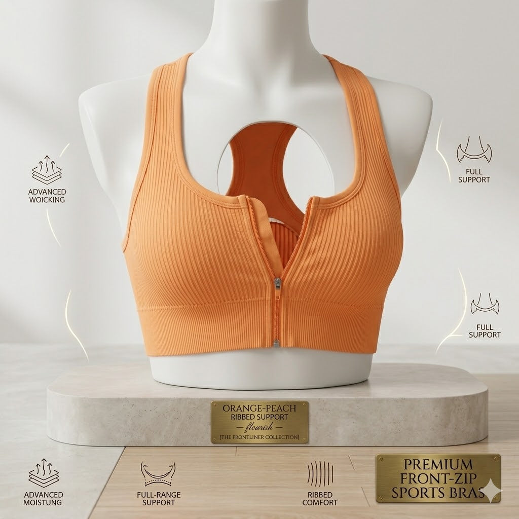 Pack of 3 Ribbed Padded Front Zip Sports Bras – Breathable Active