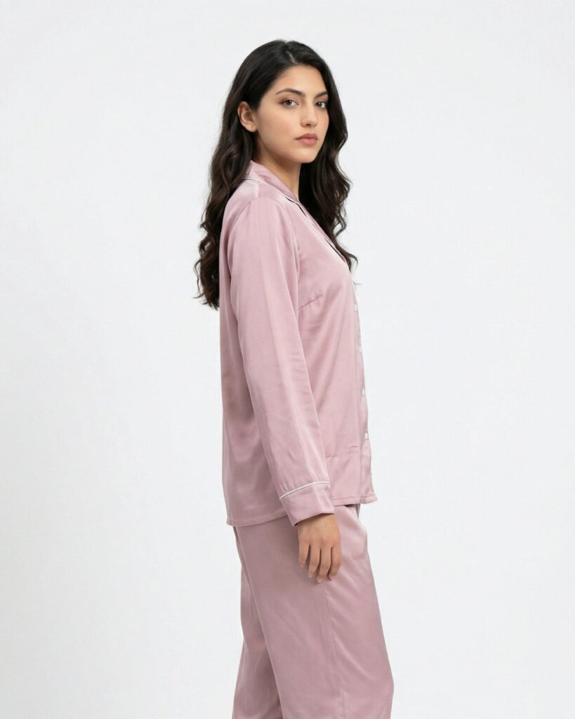 Satin Silk Pajama Suit – Noir