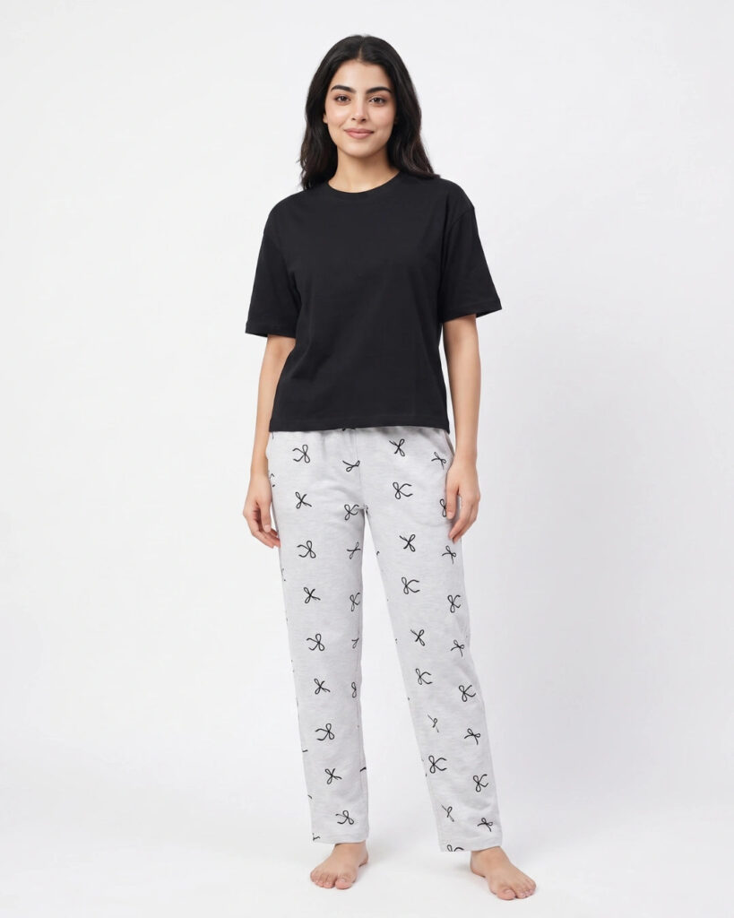 Drop Shoulder Cotton PJ Set - Bow Bliss