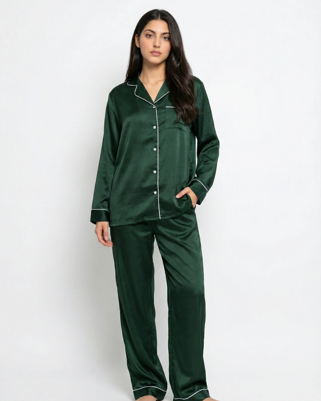 Satin Silk Pajama Suit – Noir
