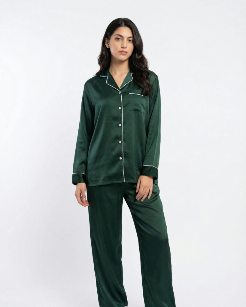 Satin Silk Pajama Suit – Noir