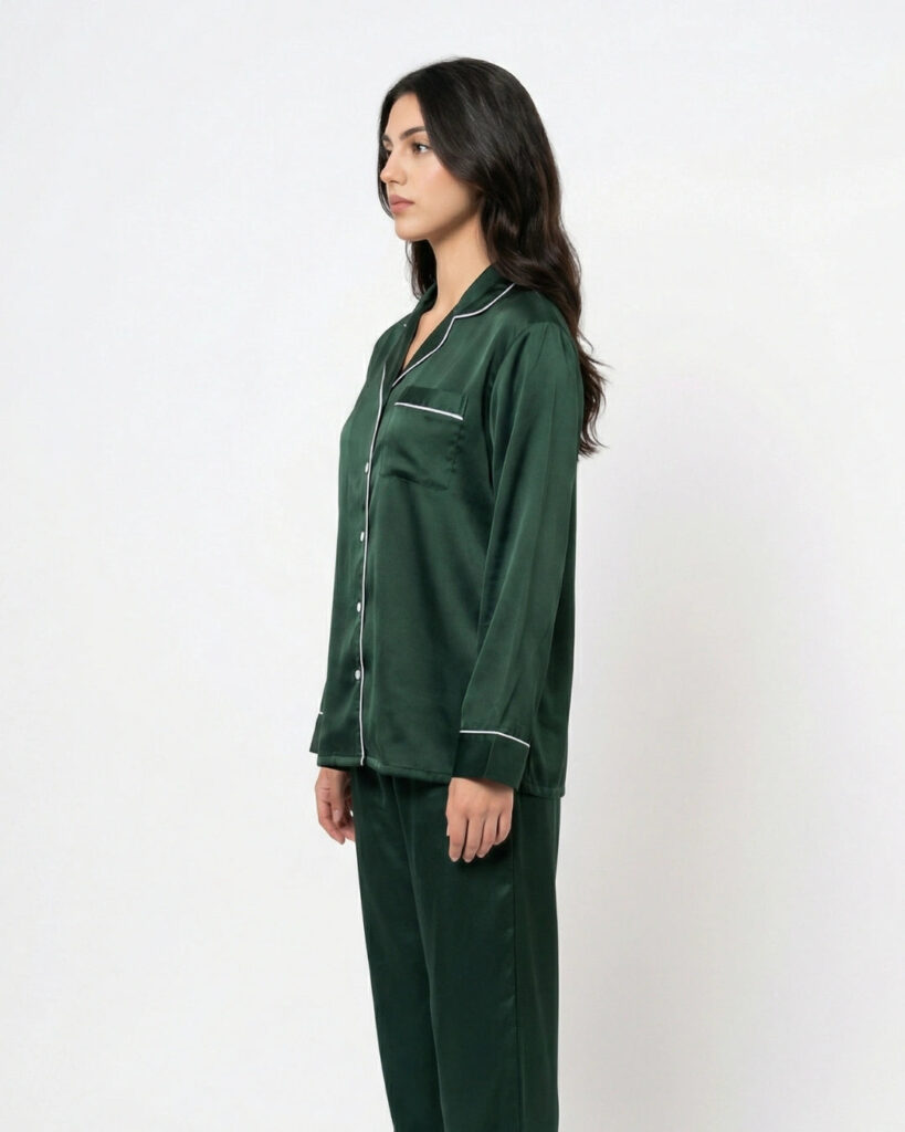 Satin Silk Pajama Suit – Noir