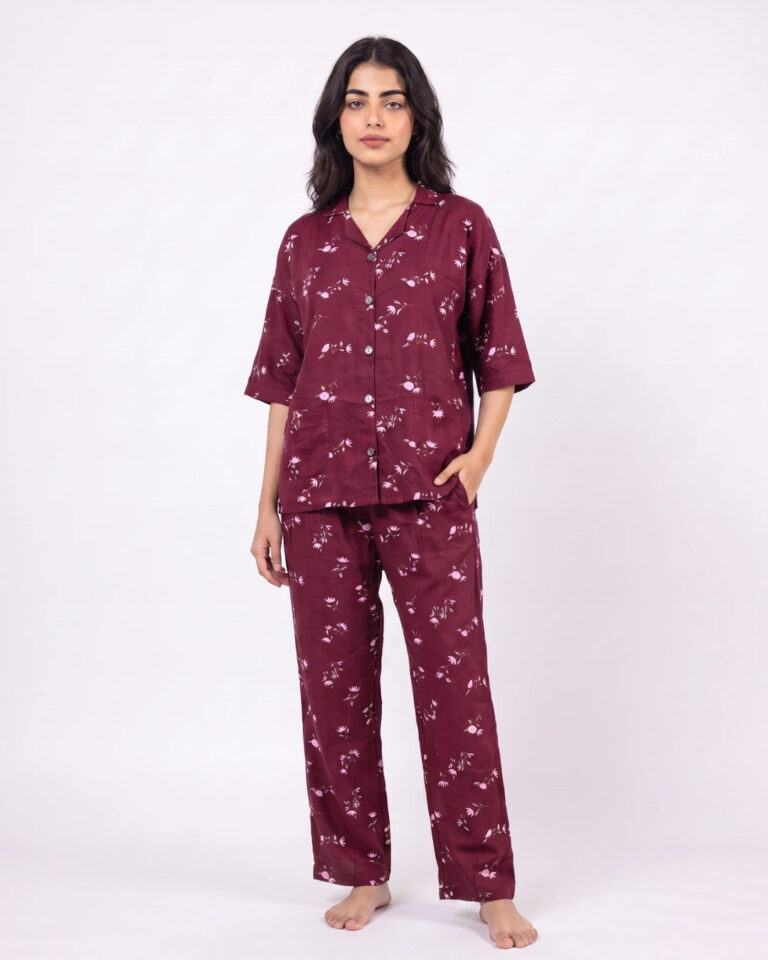 Linen Drop Shoulder PJ Set – Floral Breeze