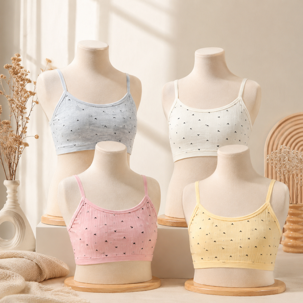 Pack of 3 Girls’ Printed Non-Padded Stretch Bra – Everyday Comfort Cami Bra