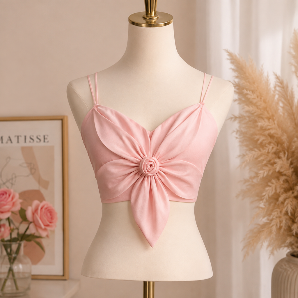 Pretty Wear Satin Big Bow Flower Bra Top – Soft Padded, Adjustable, Elegant Party Wear Top for Girls & Women