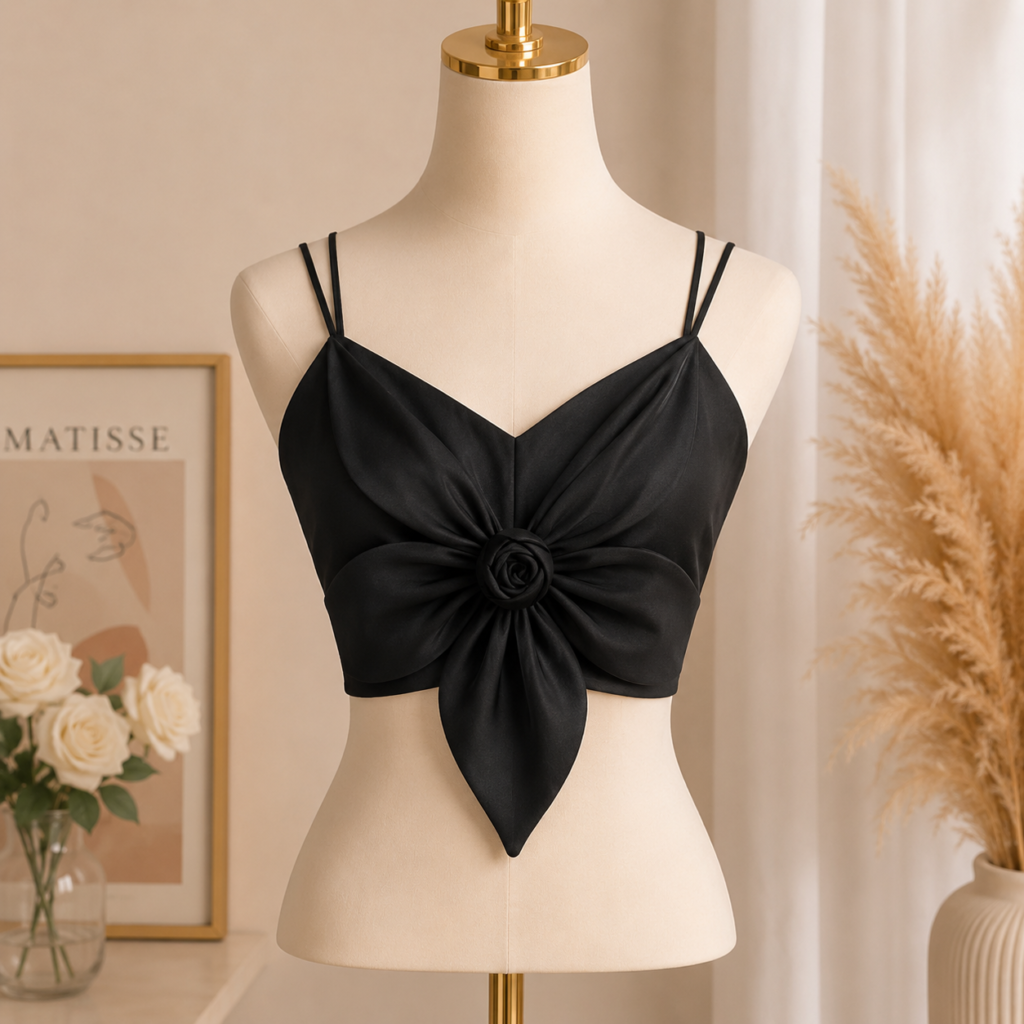 Pretty Wear Satin Big Bow Flower Bra Top – Soft Padded, Adjustable, Elegant Party Wear Top for Girls & Women