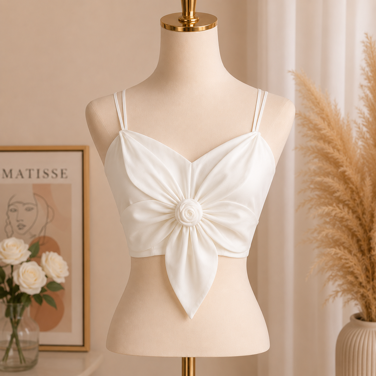 Pretty Wear Satin Big Bow Flower Bra Top – Soft Padded, Adjustable, Elegant Party Wear Top for Girls & Women