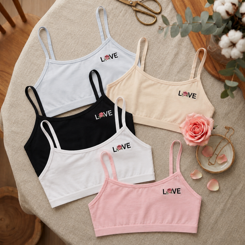 Pack of 3 Women’s Soft Cotton Spaghetti Strap Bra – Comfortable Everyday Wear | LOVE Collection
