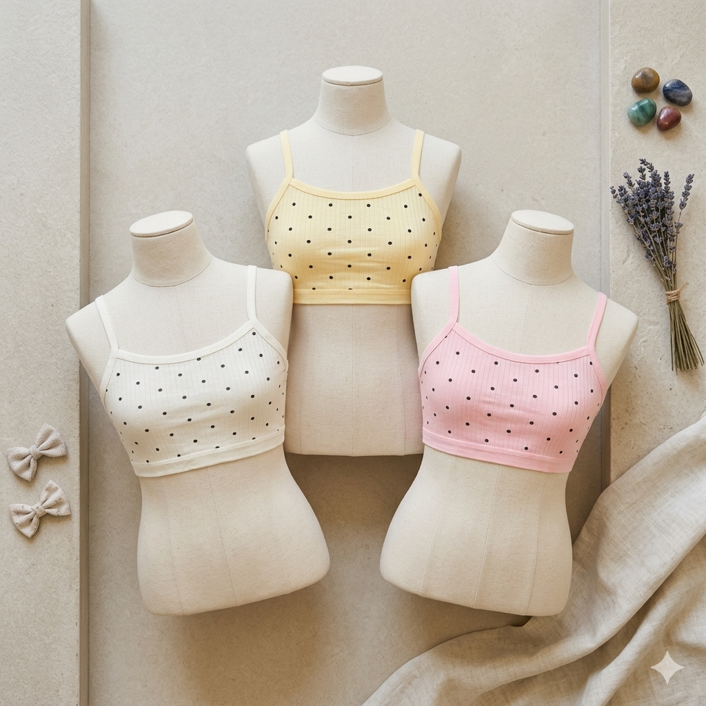 Pretty Wear Pack of 3 Girls Soft Cotton Ribbed Training Bra Pack (Non-Padded)