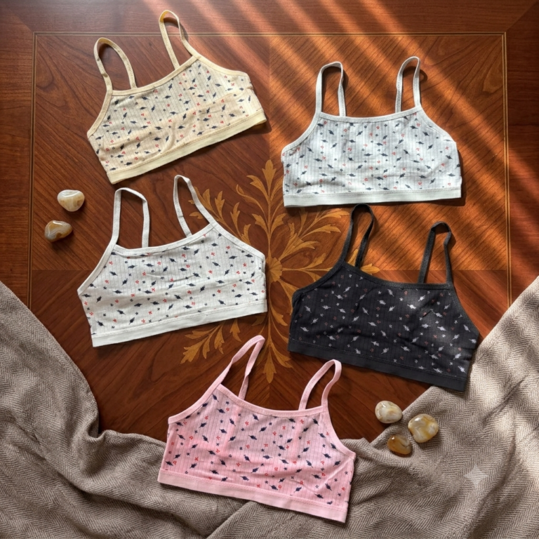 PACK OF 3 Girls’ Printed Non-Padded Camisole Bra – Soft Stretch Everyday Training Bra | Pack of 3