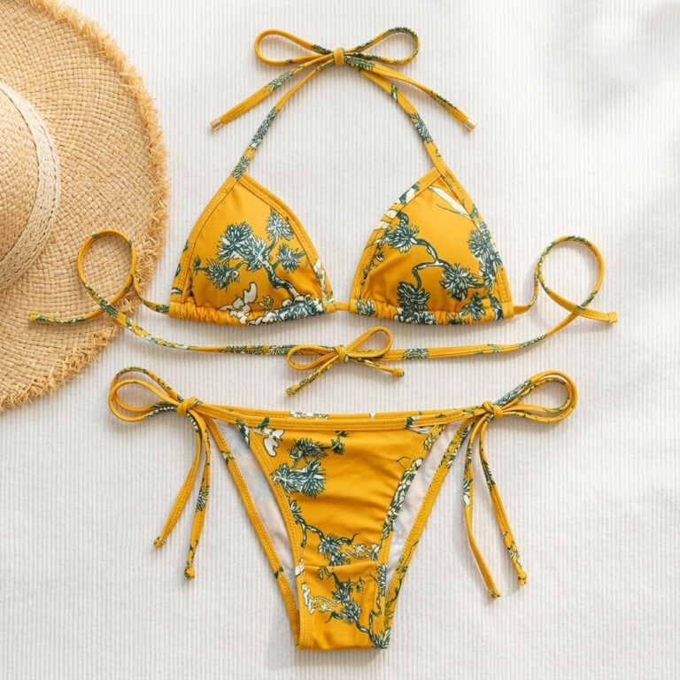 Women’s Padded Triangle Bikini Set – Floral & Geometric Print Beachwear