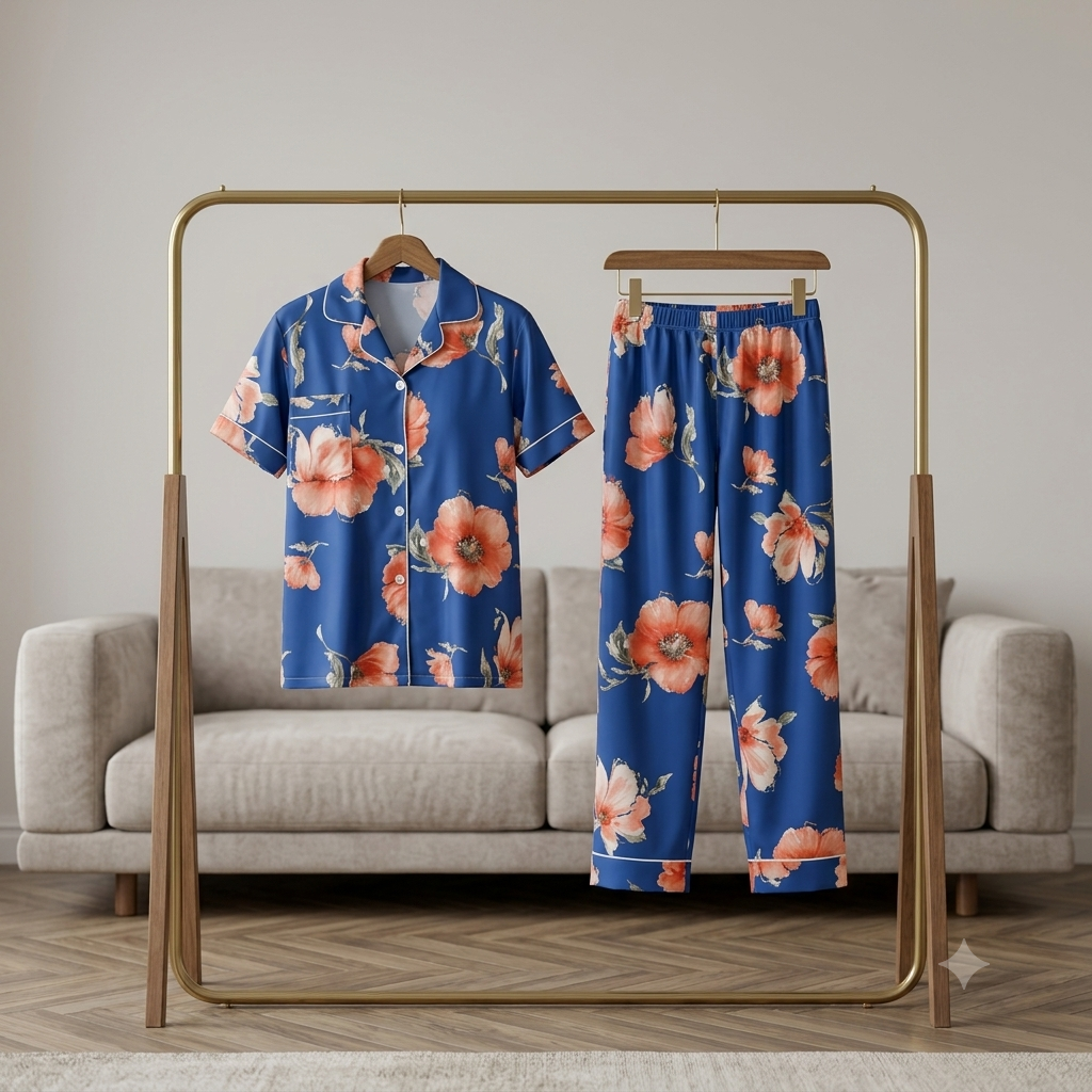 Premium Luxury 2-Piece Short-Sleeve Lounge & Sleepwear Night Suit Set