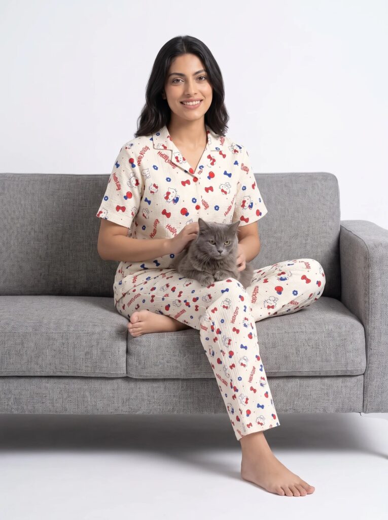 Summer Crinkled Pajama Suit – Kitty Charm