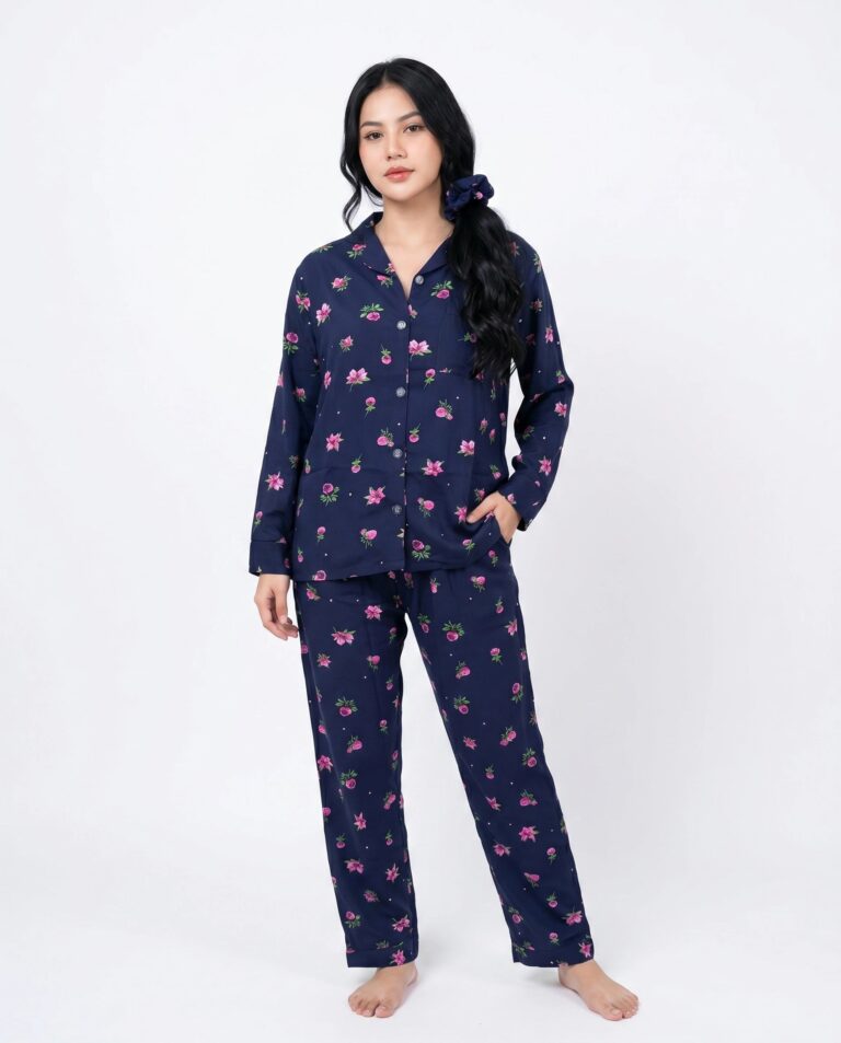 Linen Pajama Suit - Night Rose