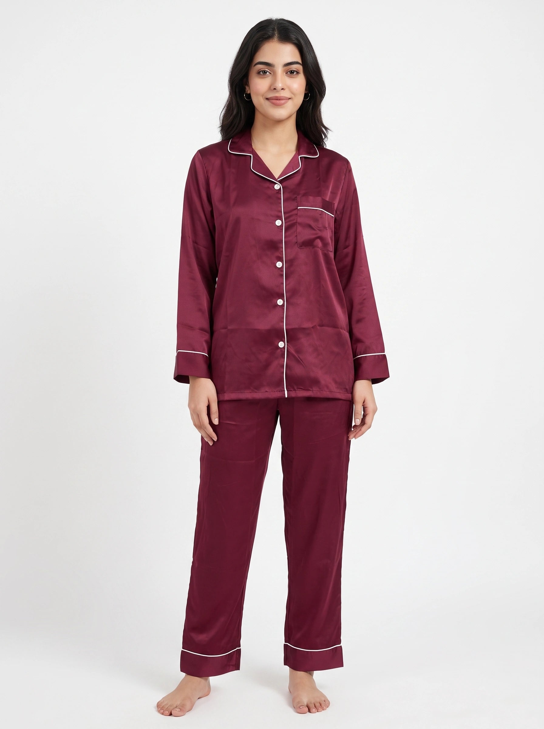 Satin Silk Pajama Suit – Noir