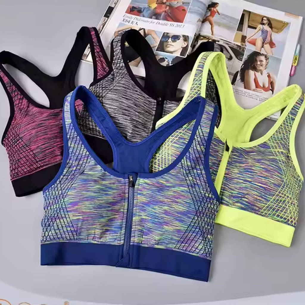 Pretty Wear Front Open Push Up Wireless Shockproof Front Zipper Sweat-Absorbing Bra, Waistcoat Sports