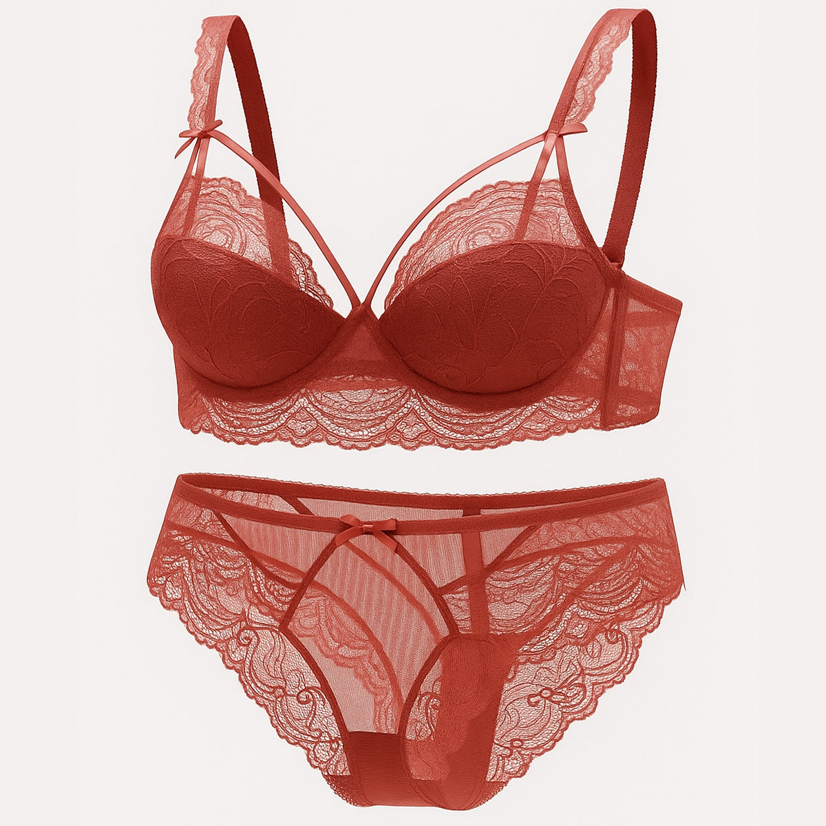 Pretty Wear High Quality Thin Half Cup Lace Wired Half Cup Adjustable Straps Back Closure Bridal Light Padded Bra Panty Set