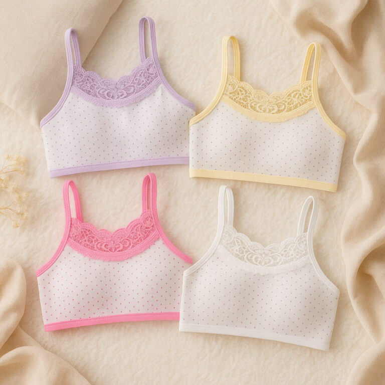 Pack of 3 Soft Cotton Lace Training Bras for Girls – Colorful & Comfortable