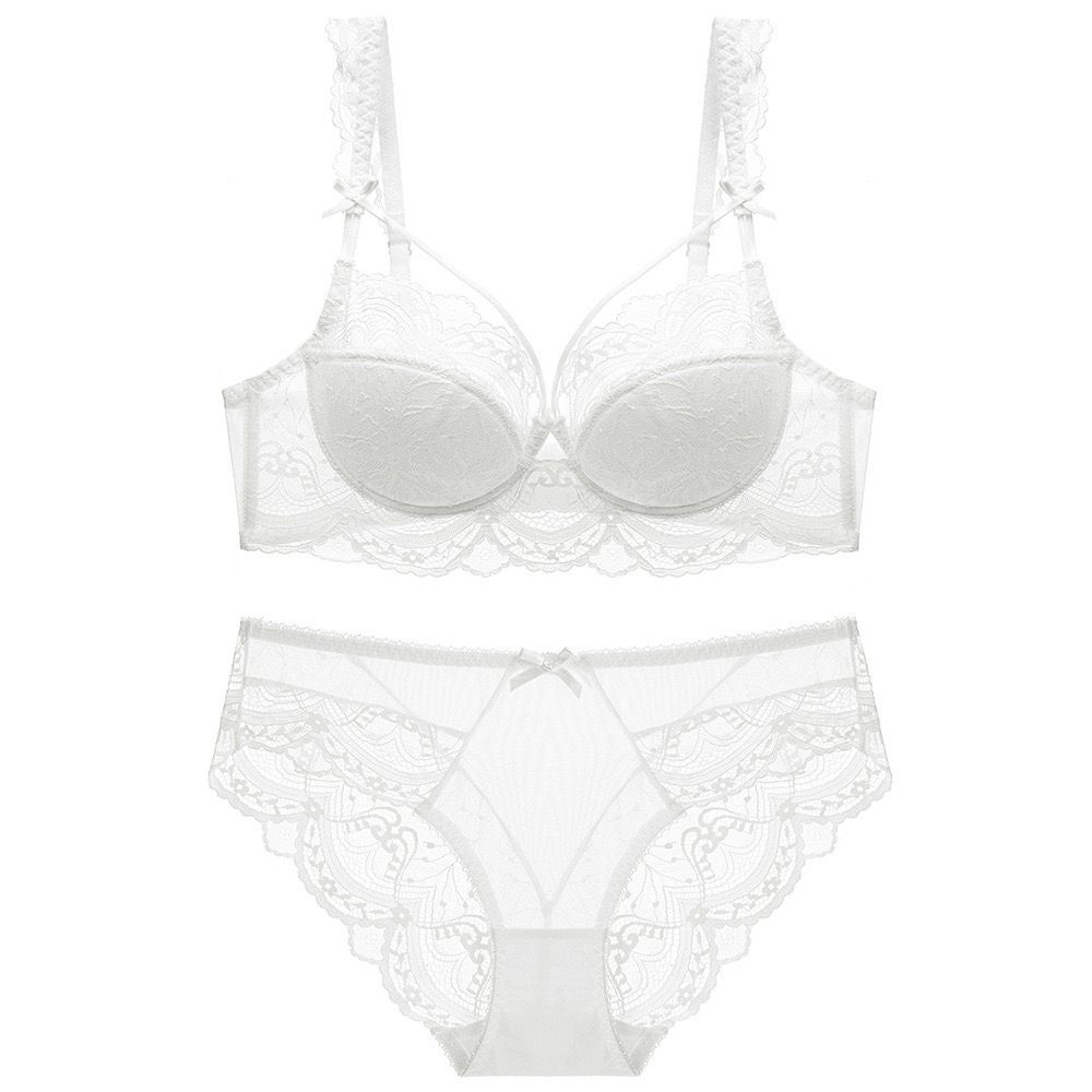 Pretty Wear High Quality Thin Half Cup Lace Wired Half Cup Adjustable Straps Back Closure Bridal Light Padded Bra Panty Set