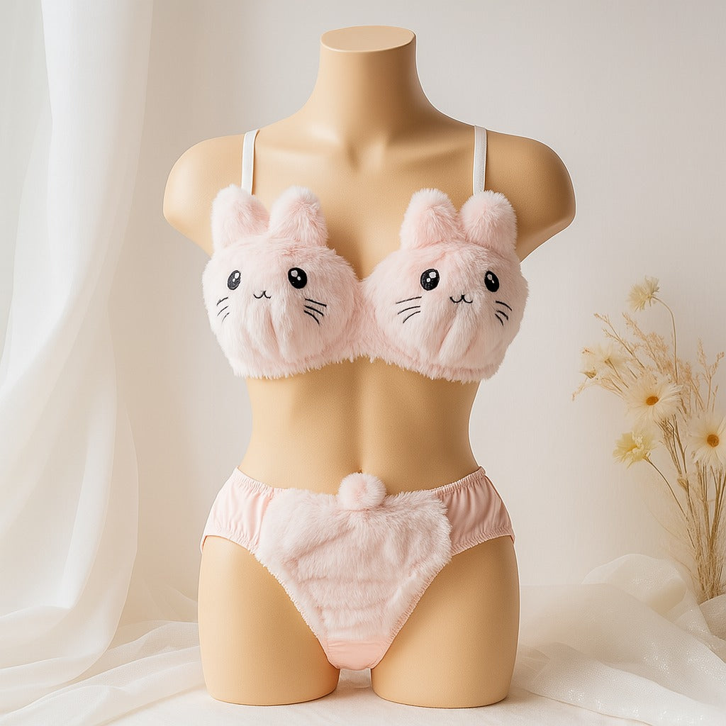 New High Quality Sexy Cute Kitty Anime Soft Plush Design Bra & Panty