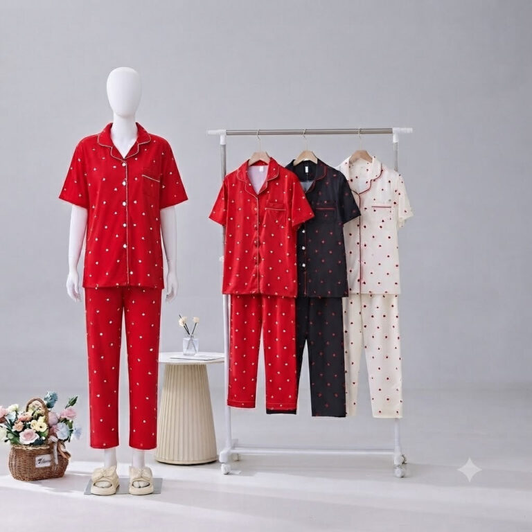 Women’s Printed Button-Down Night Suit – Soft & Comfortable Cotton Pajama Set