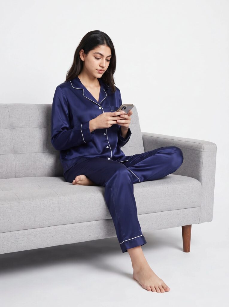 Satin Silk Pajama Suit – Noir