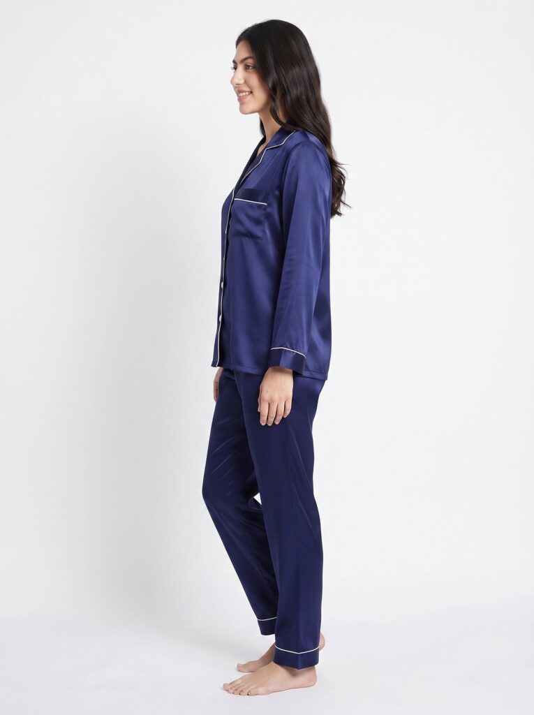 Satin Silk Pajama Suit – Noir