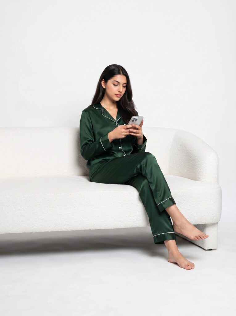 Satin Silk Pajama Suit – Noir
