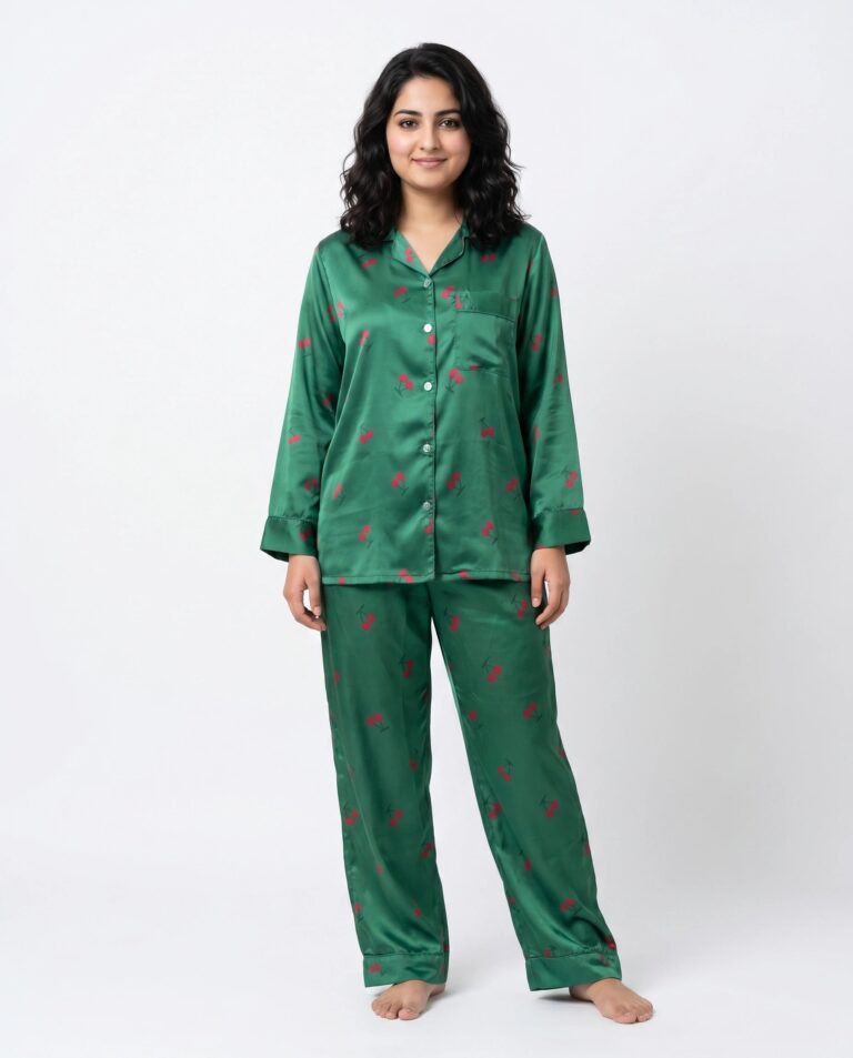 Silk PJ Set – Cherry Green
