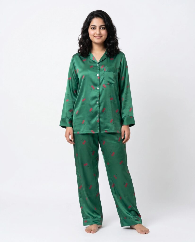 Silk PJ Set – Cherry Green