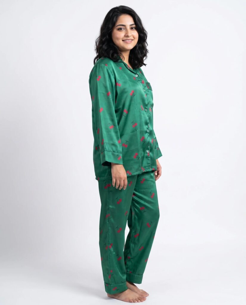 Silk PJ Set – Cherry Green