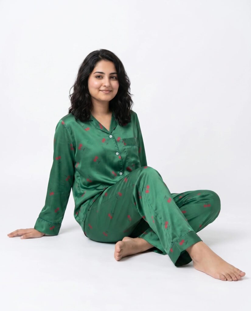 Silk PJ Set – Cherry Green