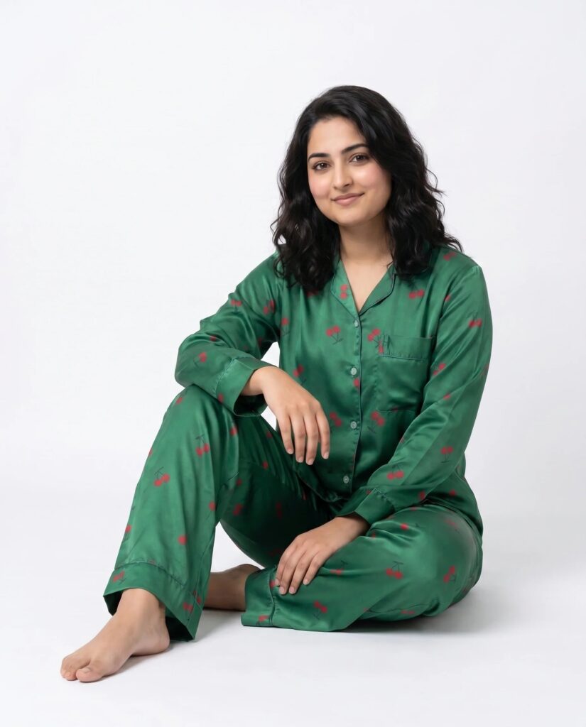 Silk PJ Set – Cherry Green