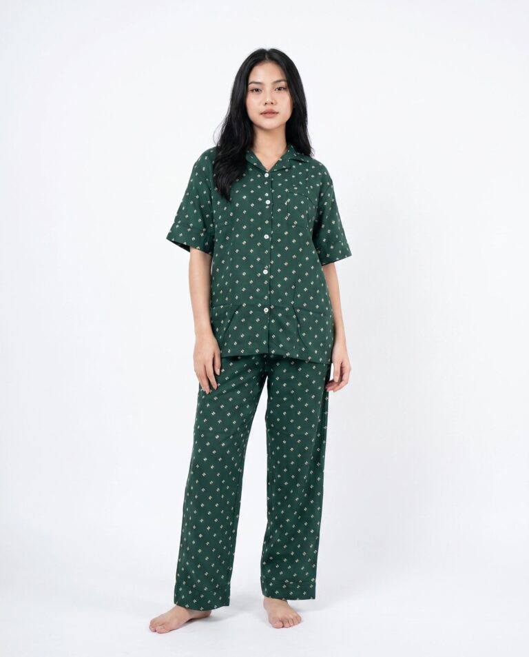 Linen Pajama Suit – Emerald Bloom