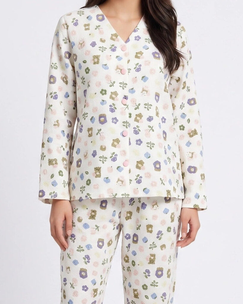 Summer Crinkled Pajama Suit – Pastel Bloom