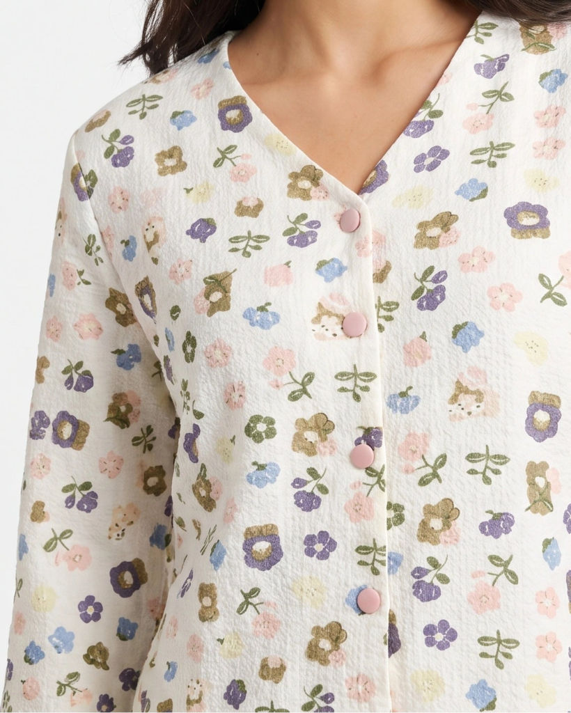 Summer Crinkled Pajama Suit – Pastel Bloom