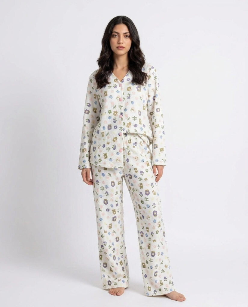 Summer Crinkled Pajama Suit – Pastel Bloom