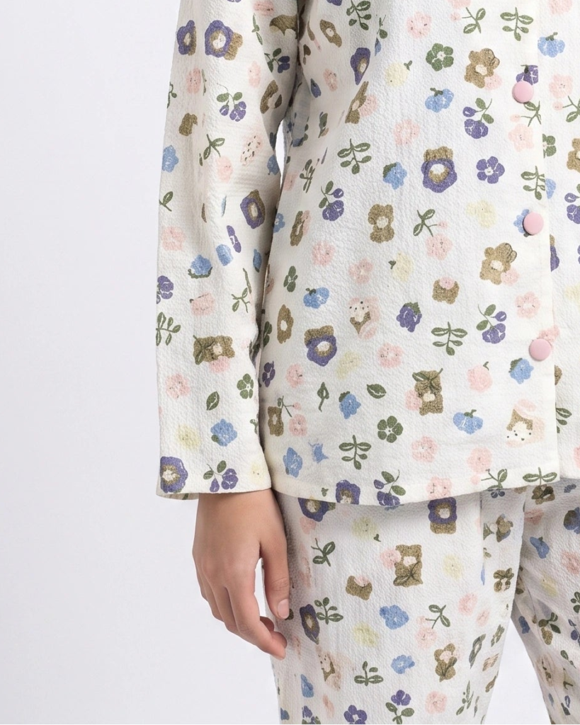 Summer Crinkled Pajama Suit – Pastel Bloom