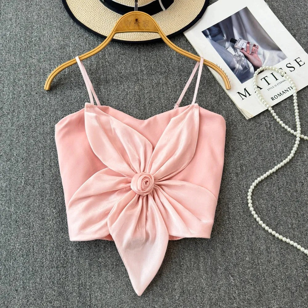 Pretty Wear Satin Big Bow Flower Bra Top – Soft Padded, Adjustable, Elegant Party Wear Top for Girls & Women