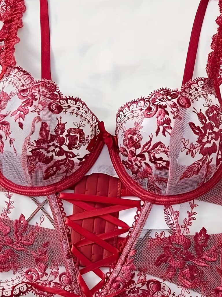 Lingerie Set – Sexy Flirty Hot Floral Embroidered Design Perfect for Adults