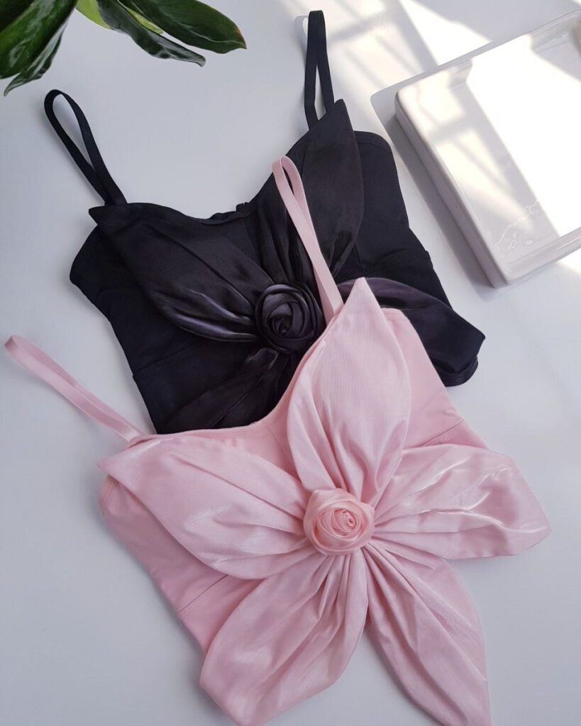 Pretty Wear Satin Big Bow Flower Bra Top – Soft Padded, Adjustable, Elegant Party Wear Top for Girls & Women