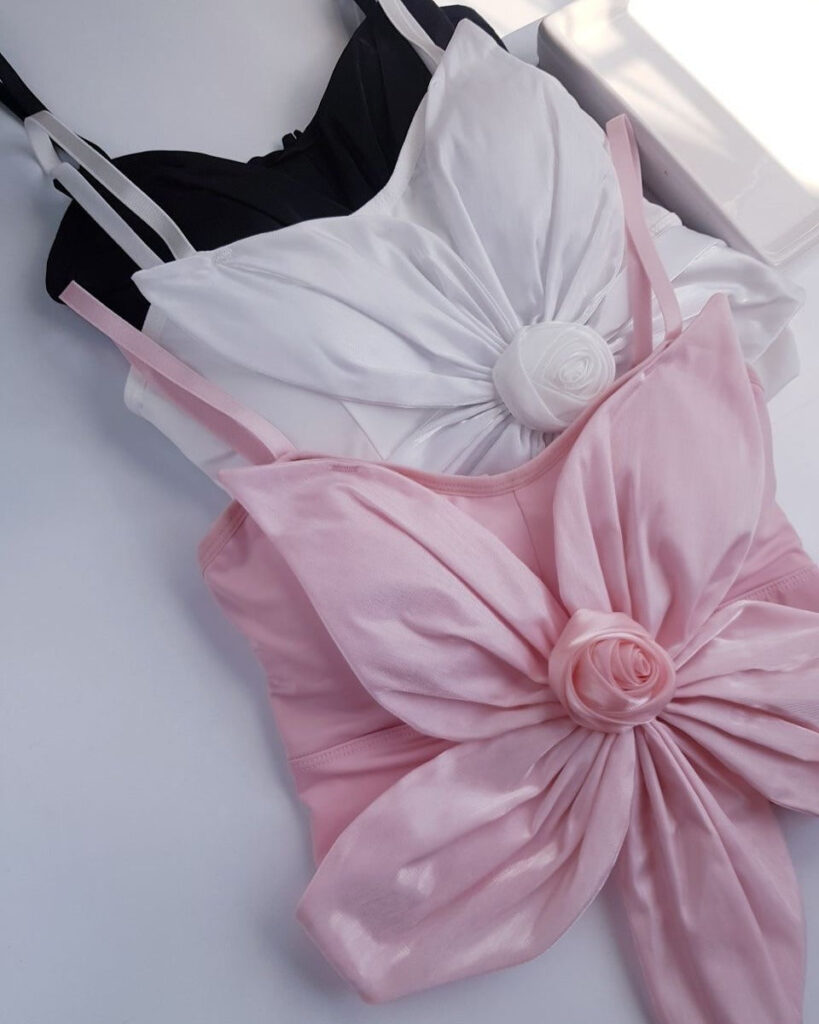 Pretty Wear Satin Big Bow Flower Bra Top – Soft Padded, Adjustable, Elegant Party Wear Top for Girls & Women
