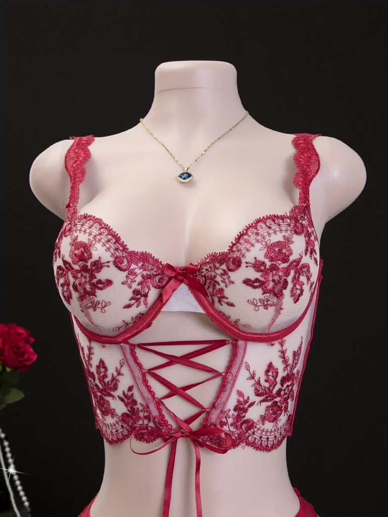 Lingerie Set – Sexy Flirty Hot Floral Embroidered Design Perfect for Adults