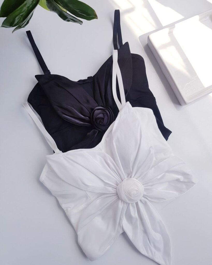 Pretty Wear Satin Big Bow Flower Bra Top – Soft Padded, Adjustable, Elegant Party Wear Top for Girls & Women